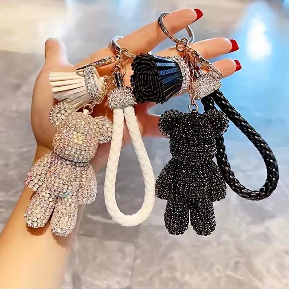 Rhinestone Bear Keychain Charm